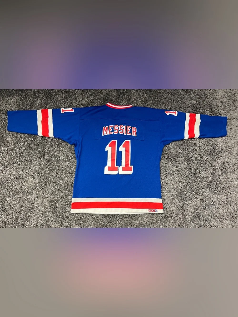 CCM New York Rangers Mark Messier Jersey Youth L/XL Heroes Of Hockey Blue Red